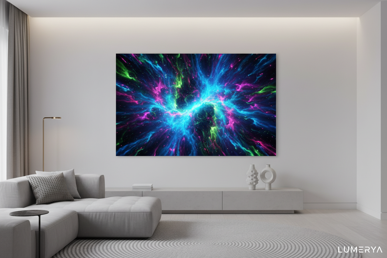 generate me a hero banner image for home page for lumerya brand, uv art wall